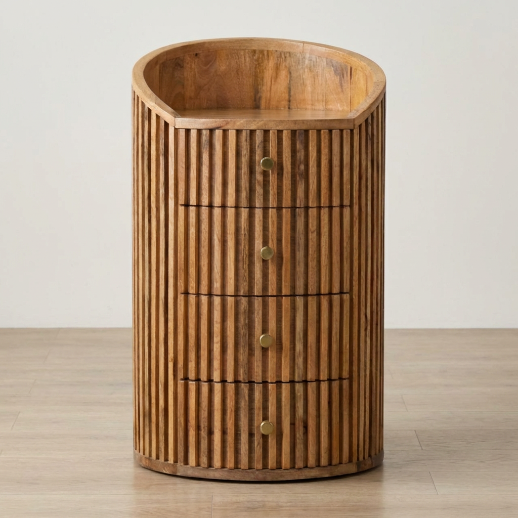 Rustic Soba Nightstand - Solid Mango Wood Bedside Table for Bedroom - main view showing handcrafted solid mango wood...
