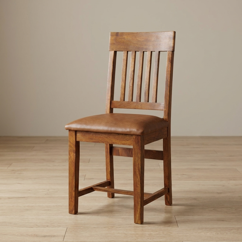 Amber Oak Leather Slatted Dining Chair in Solid Mango Wood
