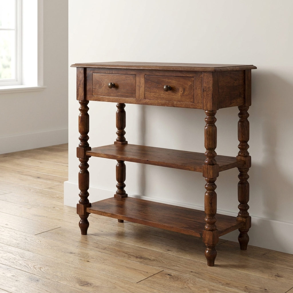 Roasted Almond Turned Leg End Table in Solid Mango Wood