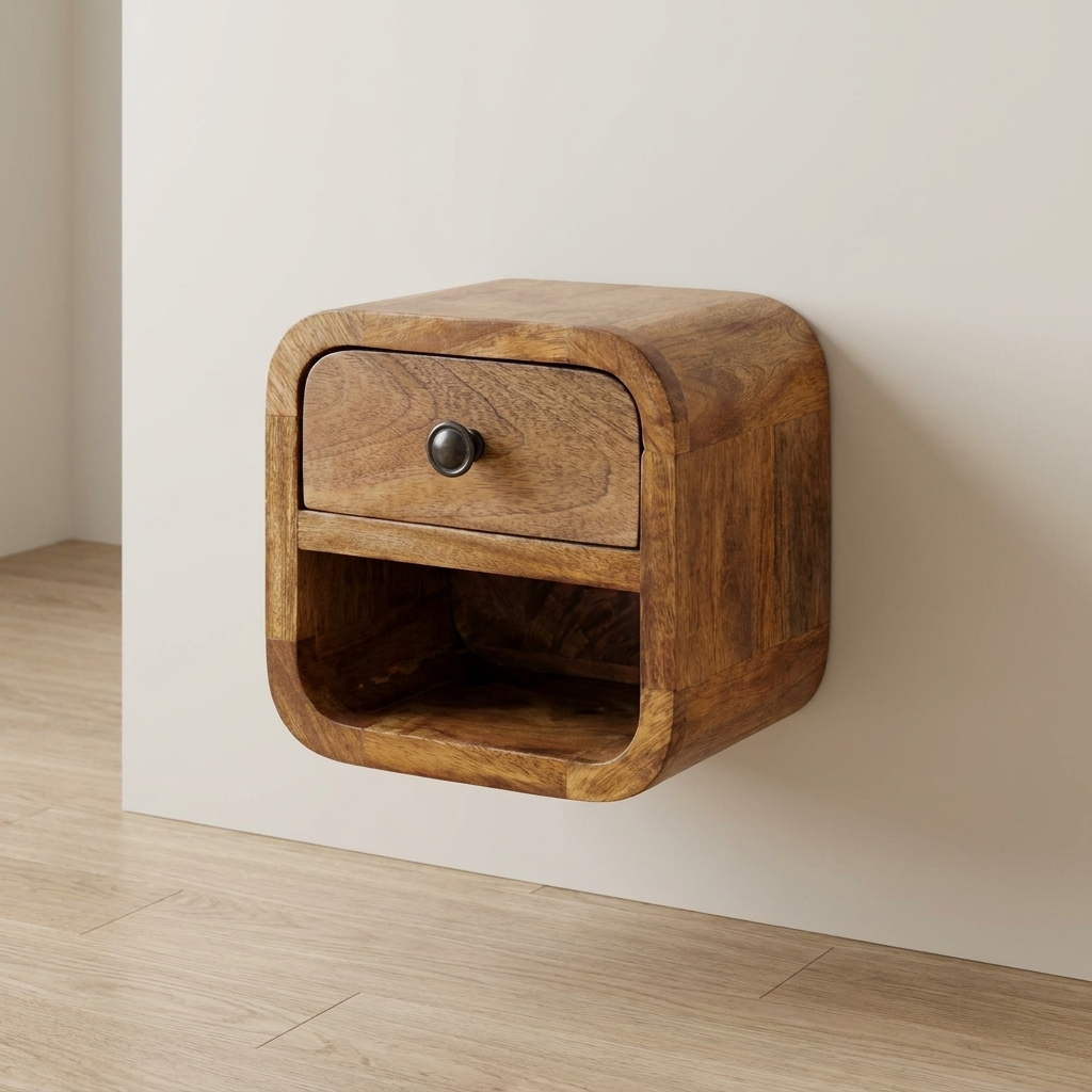 Amber Oak Curved Wall-Mounted Nightstand