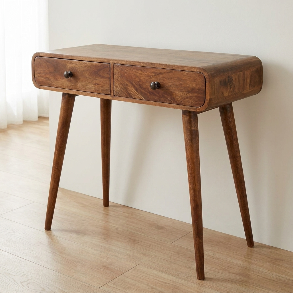 Honey Caramel Curved Console Table in Solid Mango Wood