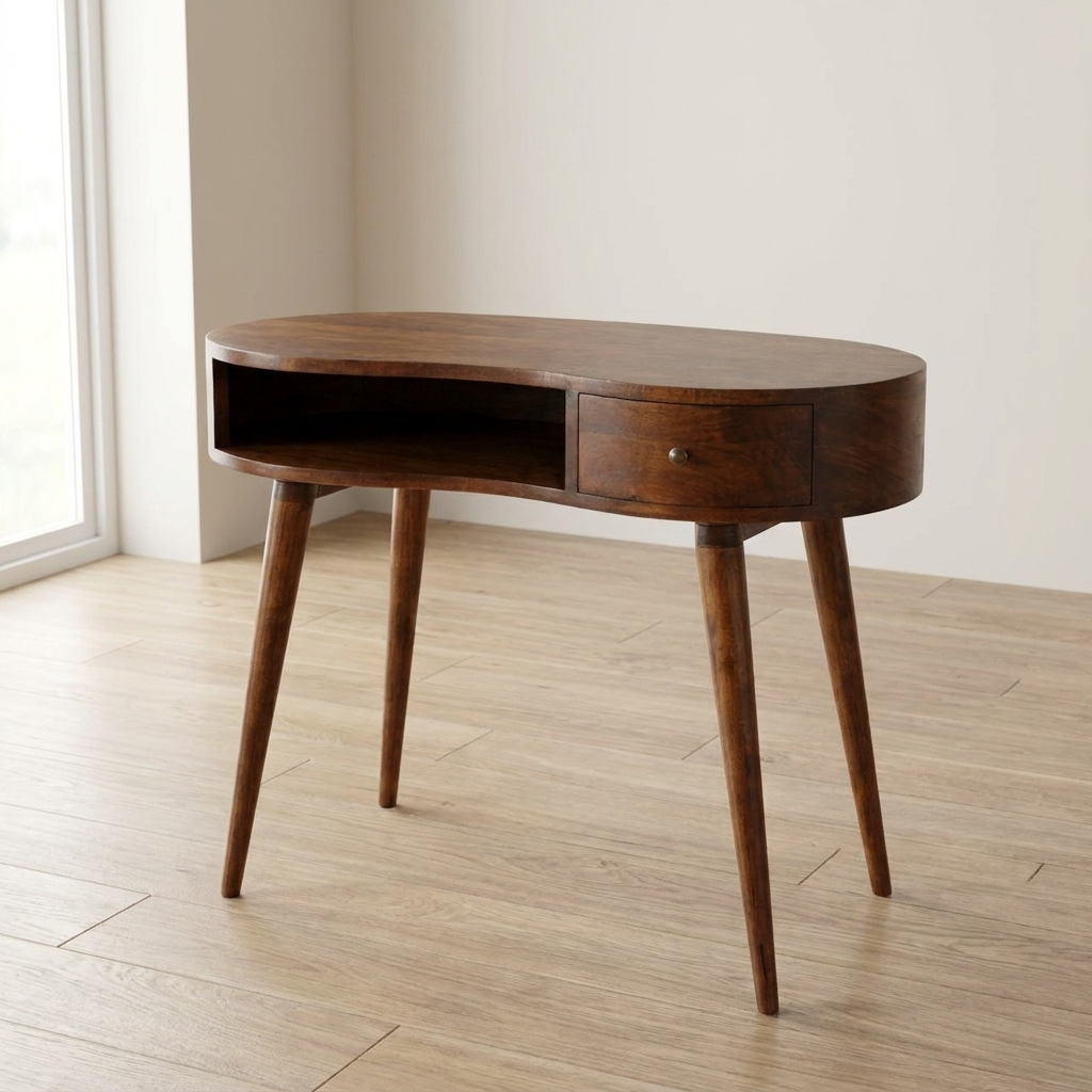 Chestnut Rounded Writing Desk - Solid Mango Wood Writing Table for Home Office