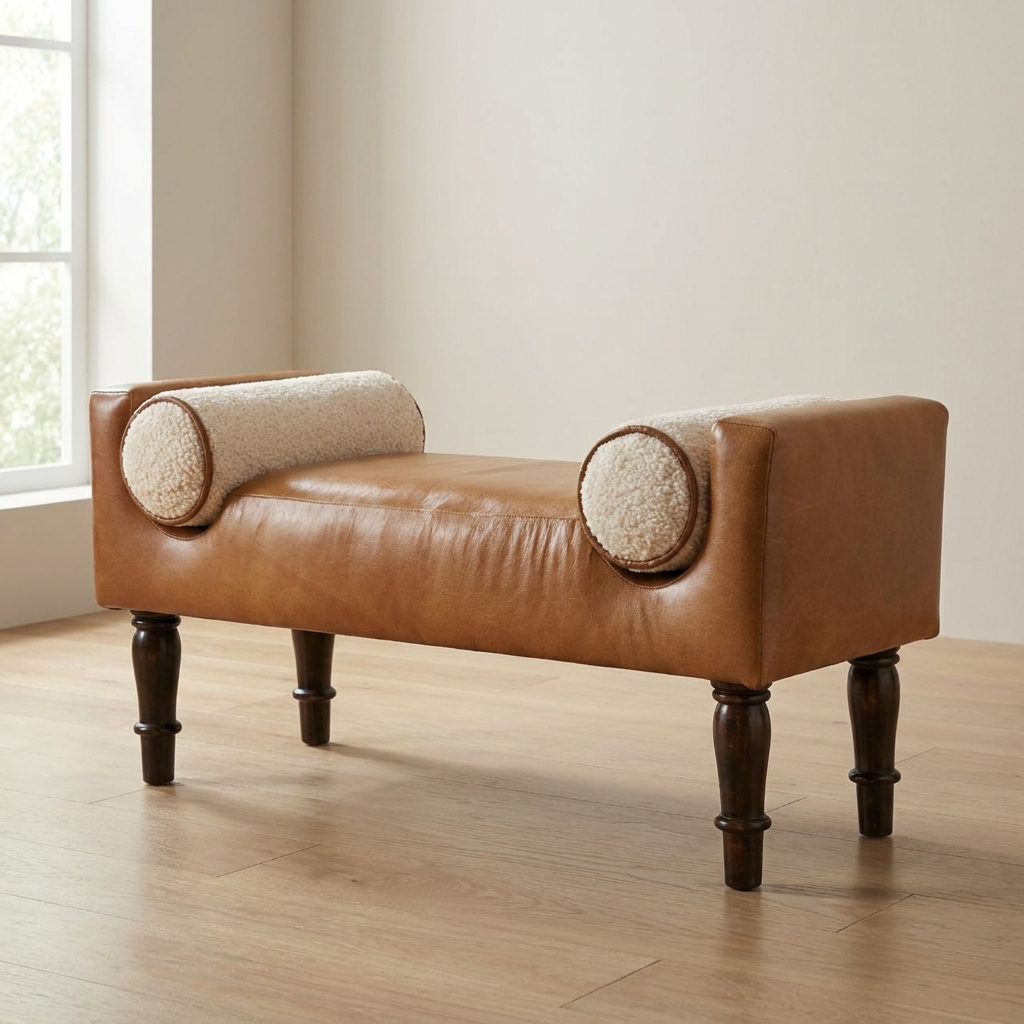 Chester Buffalo Bench - Solid Mango Wood Seating Furniture for Entryway