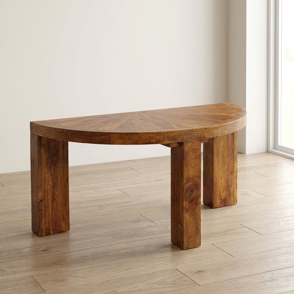 Amber Oak Half Moon Coffee Table in Solid Mango Wood