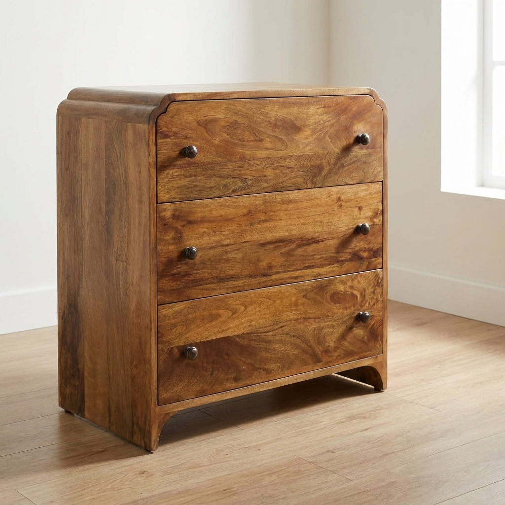 Amber Oak Scalloped Edge Dresser in Solid Mango Wood