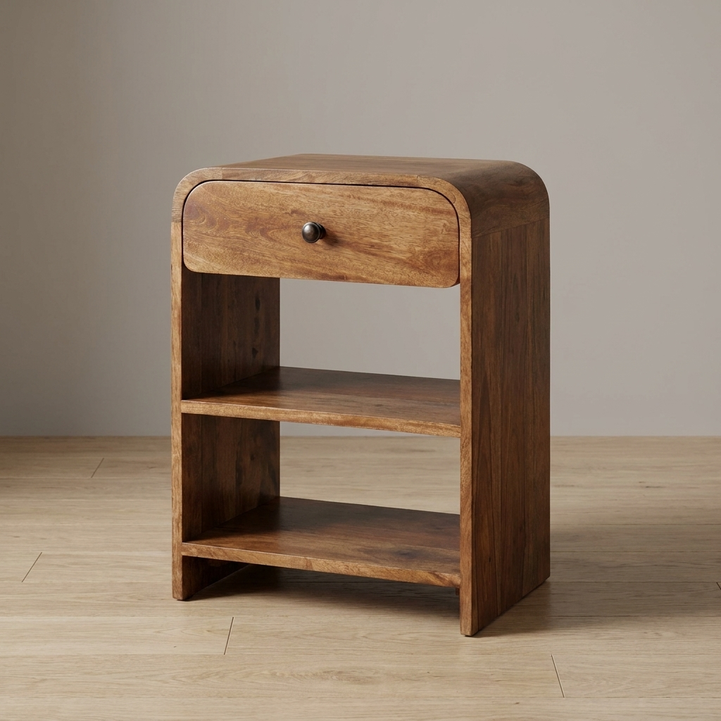 Roasted Almond Open Bedside Table in Solid Mango Wood