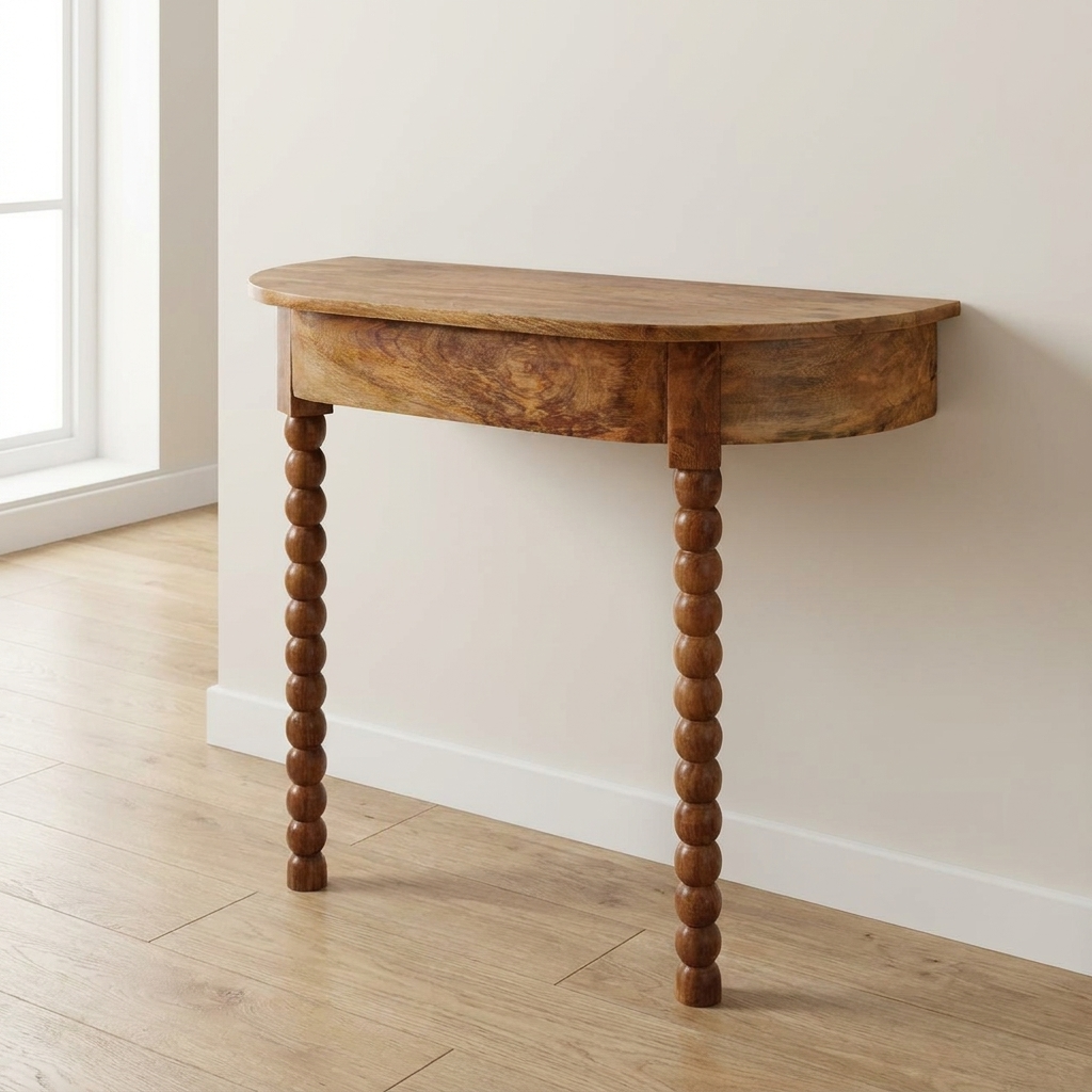 Oak-ish Spindle Radiator Console Table in Solid Mango Wood
