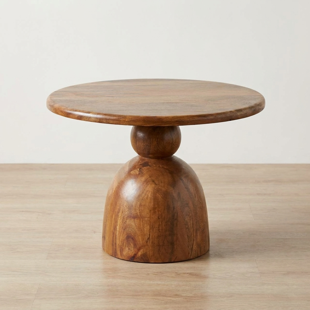 Sculpted Pedestal Coffee Table in Solid Mango Wood