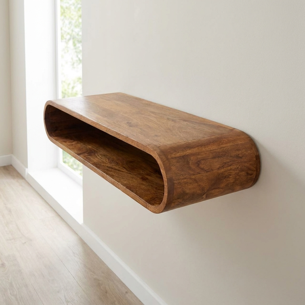 Amber Oak Wall-Mounted Console Table in Solid Mango Wood