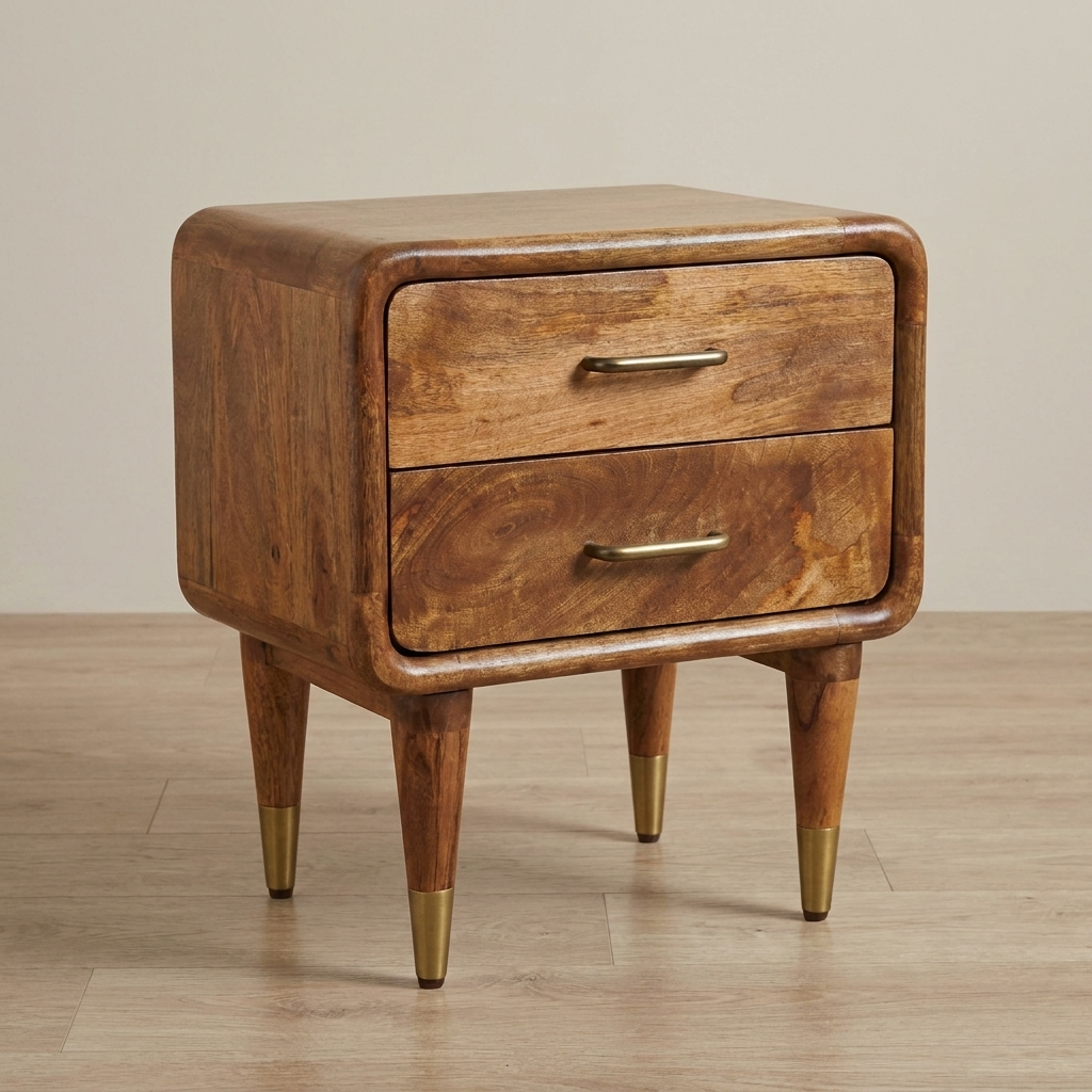 Amber Oak Solid Mango Wood Bedside Table