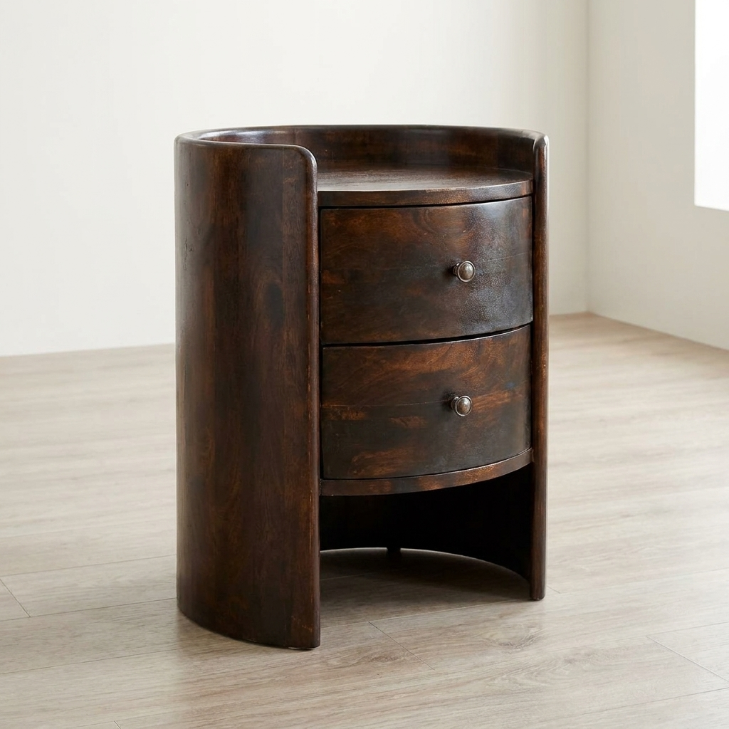 Velvet Mocha Round Side Table in Solid Mango Wood