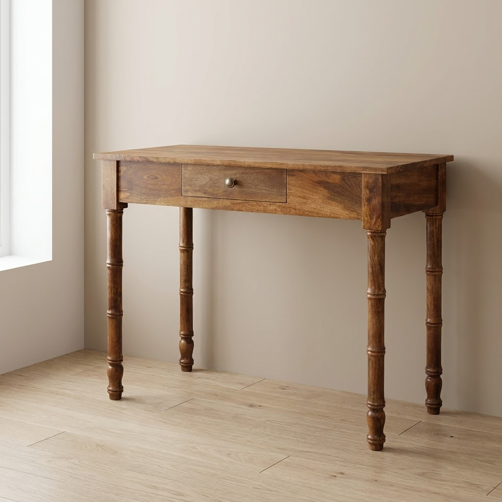 Golden Teak Bamboo Writing Desk in Solid Mango Wood
