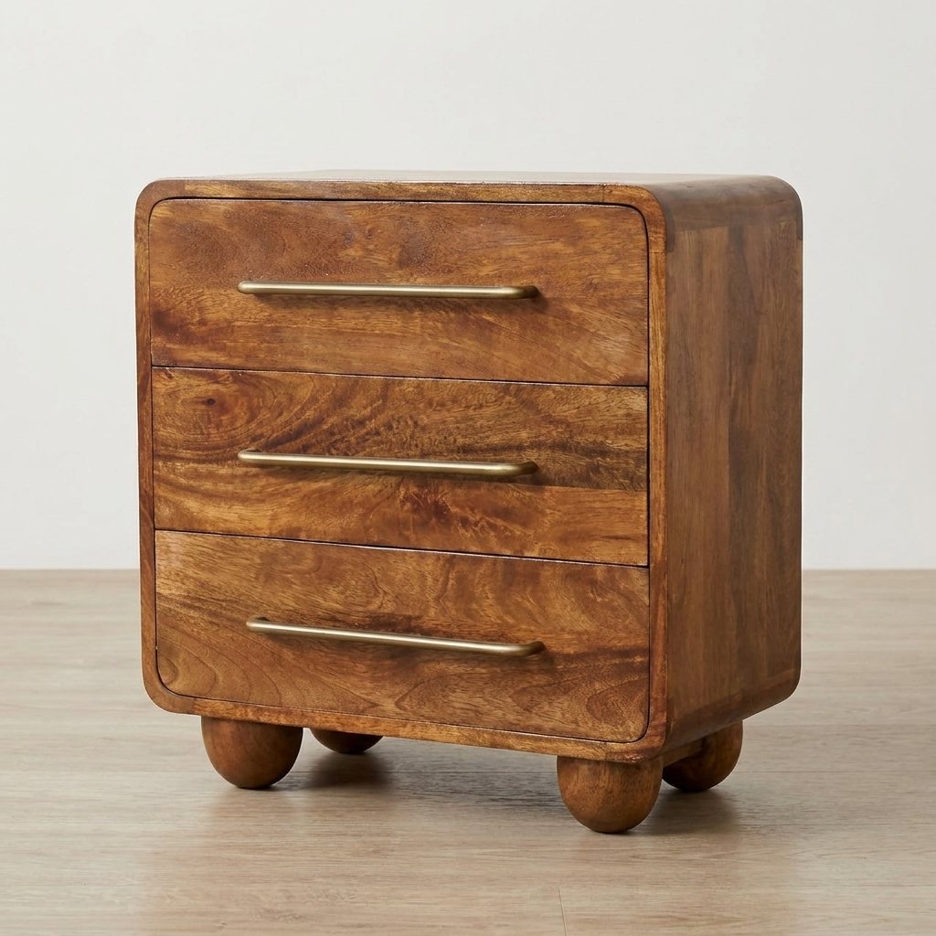 Chestnut Compact Nightstand – Solid Mango Wood Bedside Table