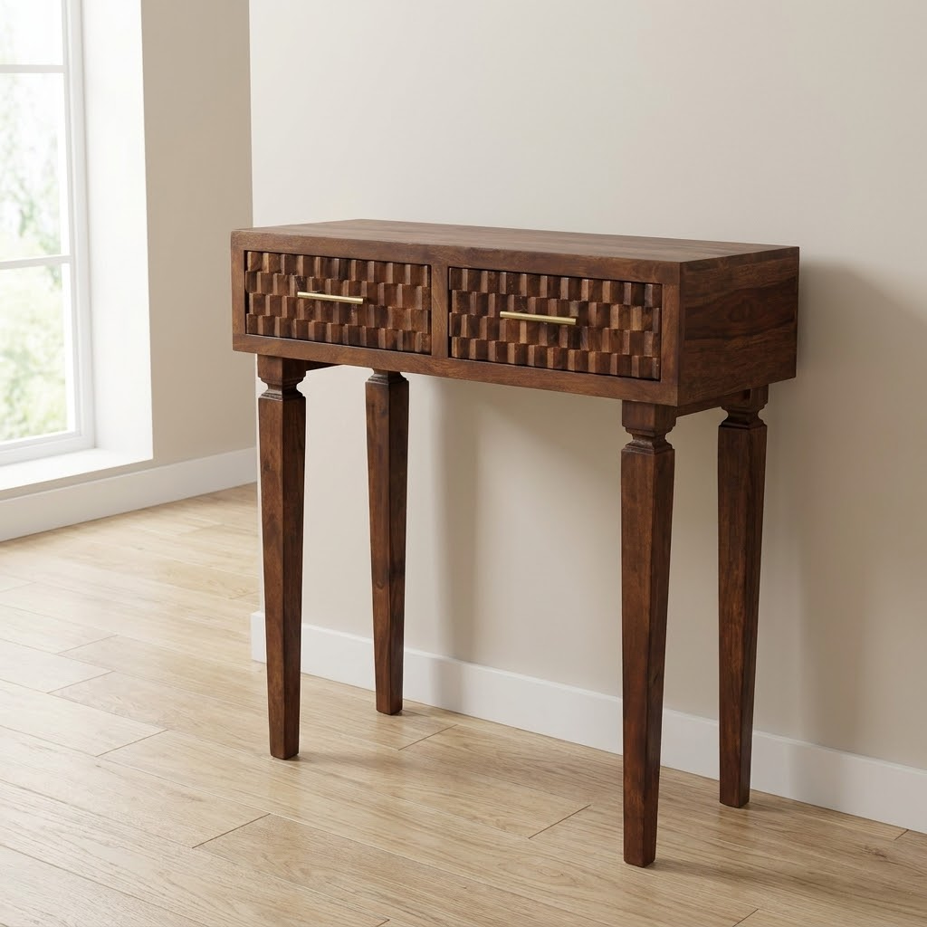 Chestnut Cadiz Textured Console Table in Solid Mango Wood