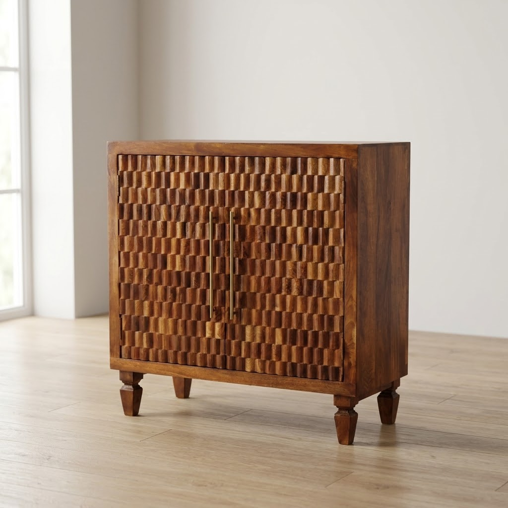 Chestnut Cadiz Carved Sideboard – Solid Mango Wood Storage Cabinet