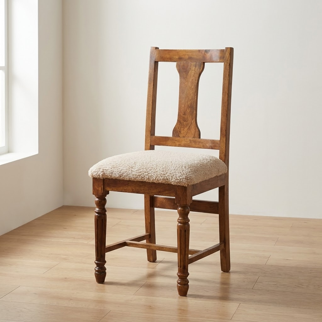 Amber Oak Dining Chair with Turned Legs – Solid Mango Wood Accent Chair