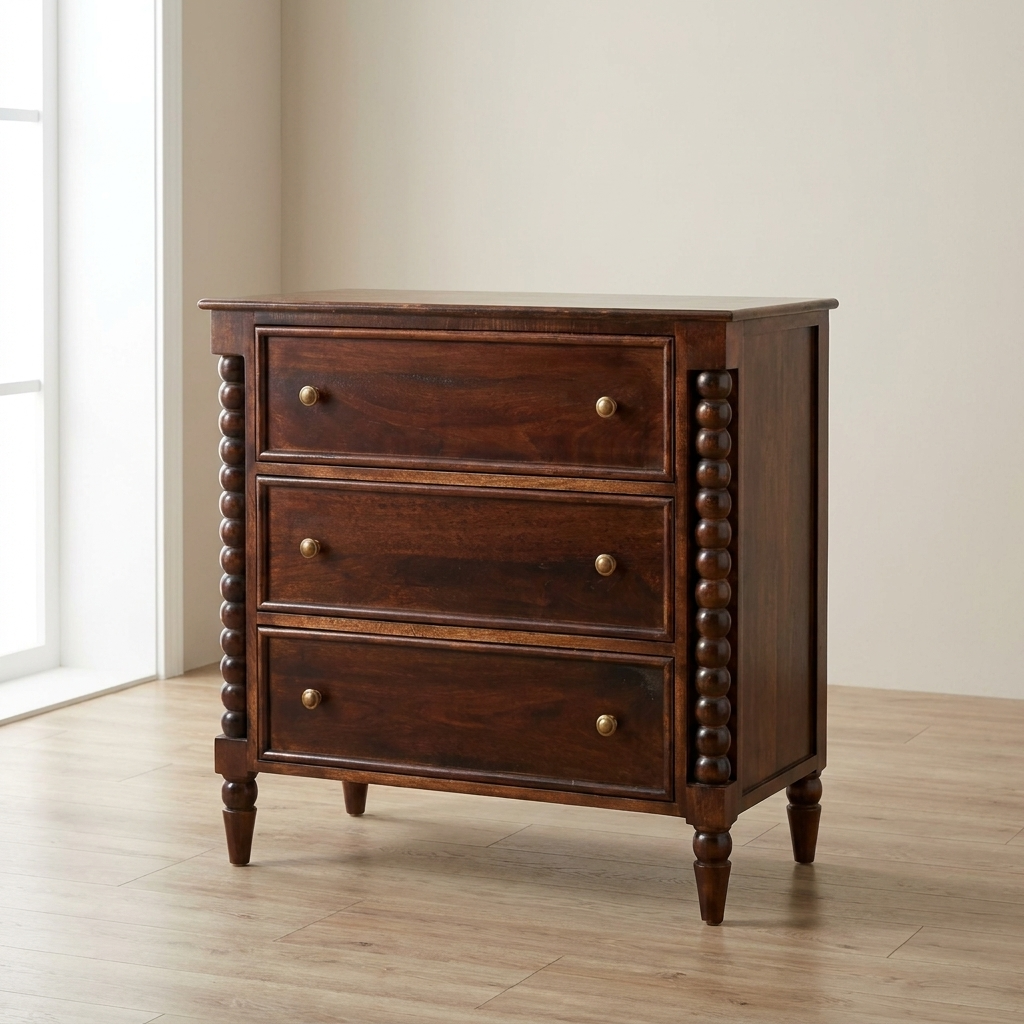 Functional Barclay 3 Drawer Dresser - Solid Mango Wood Storage Chest for Bedroom