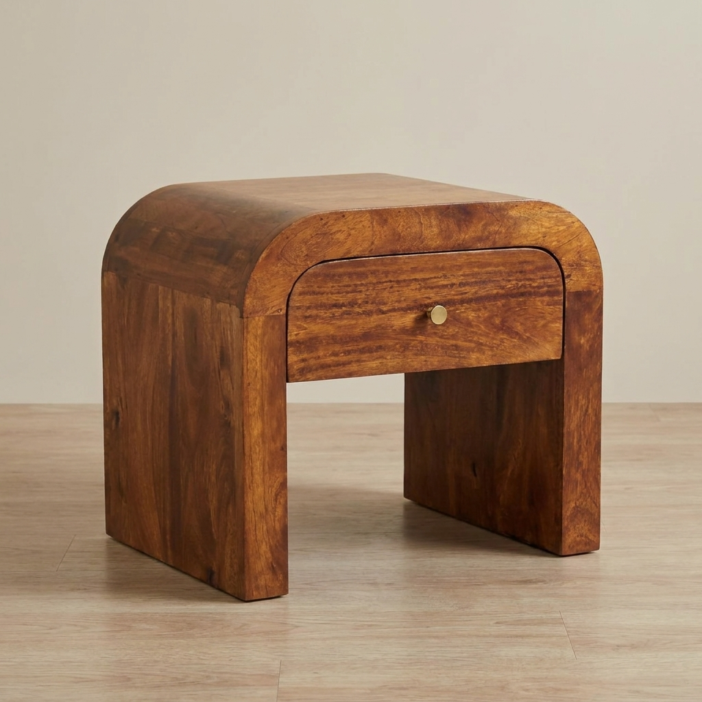 Darcy Chestnut Nightstand - Solid Mango Wood Bedside Table for Bedroom