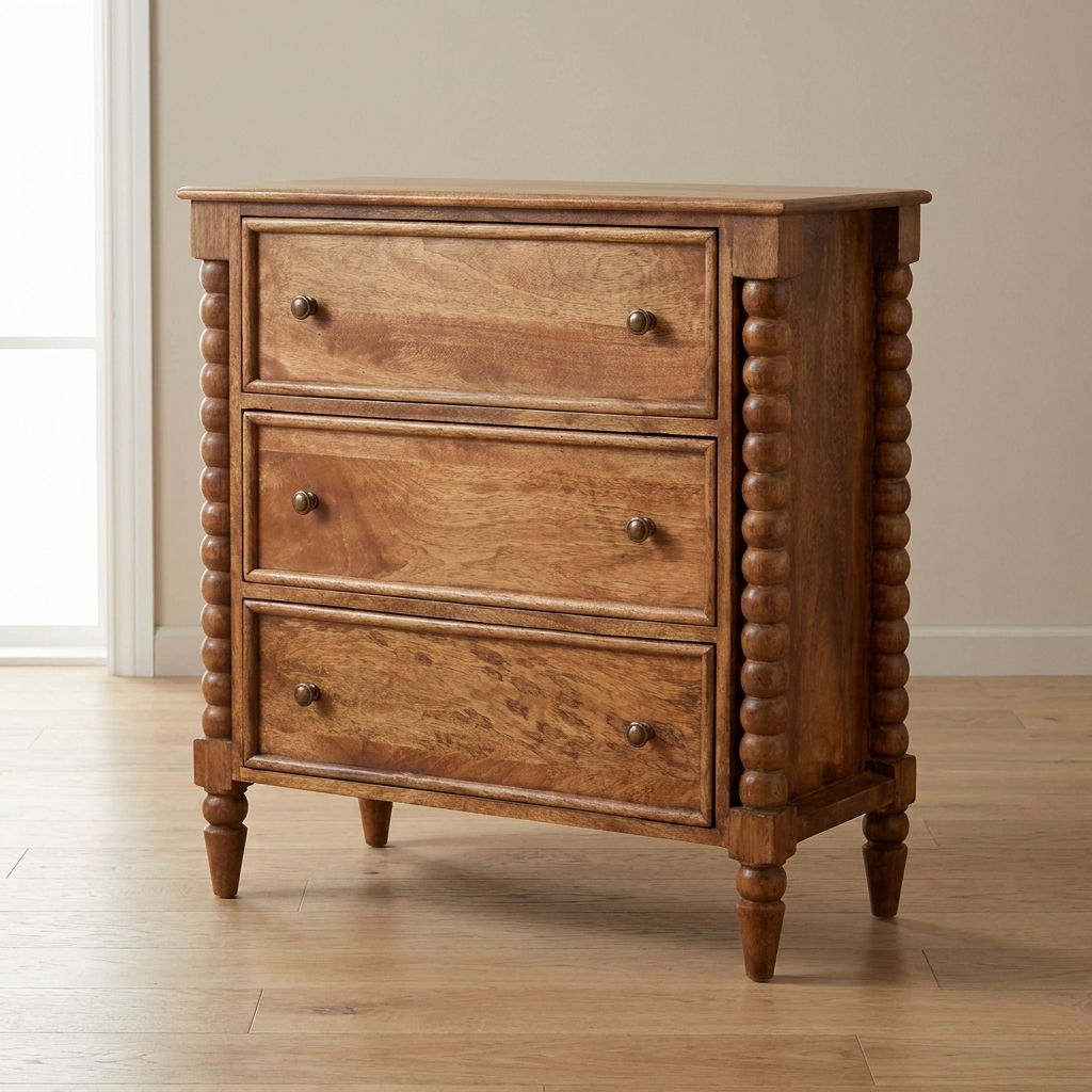 Farmhouse Spindle Dresser - Solid Mango Wood Storage Chest for Bedroom