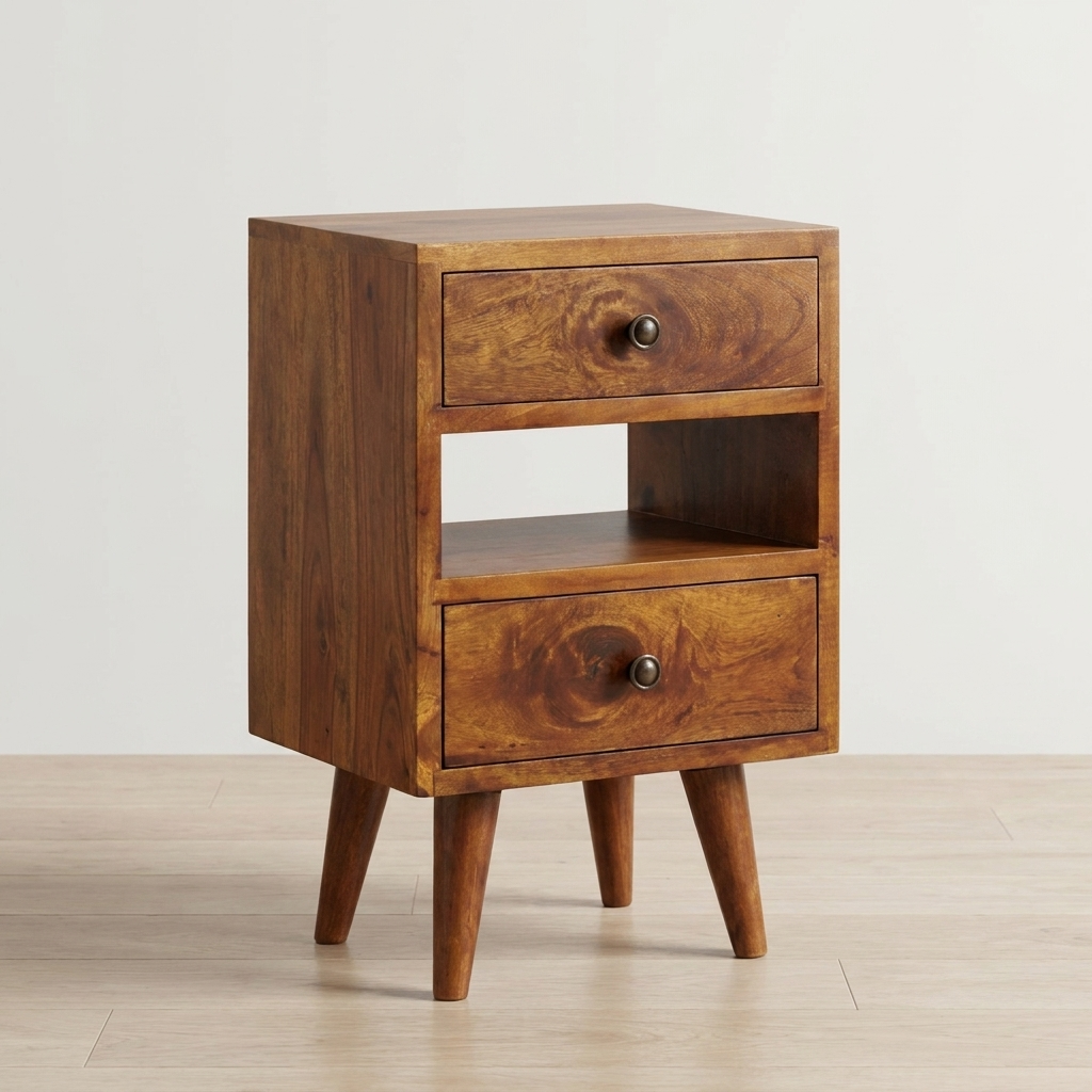 Handcrafted Mini Classic Multi Chestnut Nightstand - Solid Mango Wood Bedside Table for Bedroom