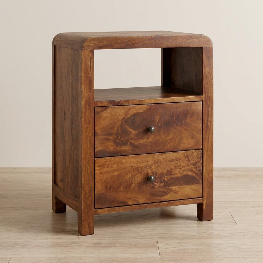 Rustic Aspen Nightstand - Solid Mango Wood Bedside Table for Bedroom
