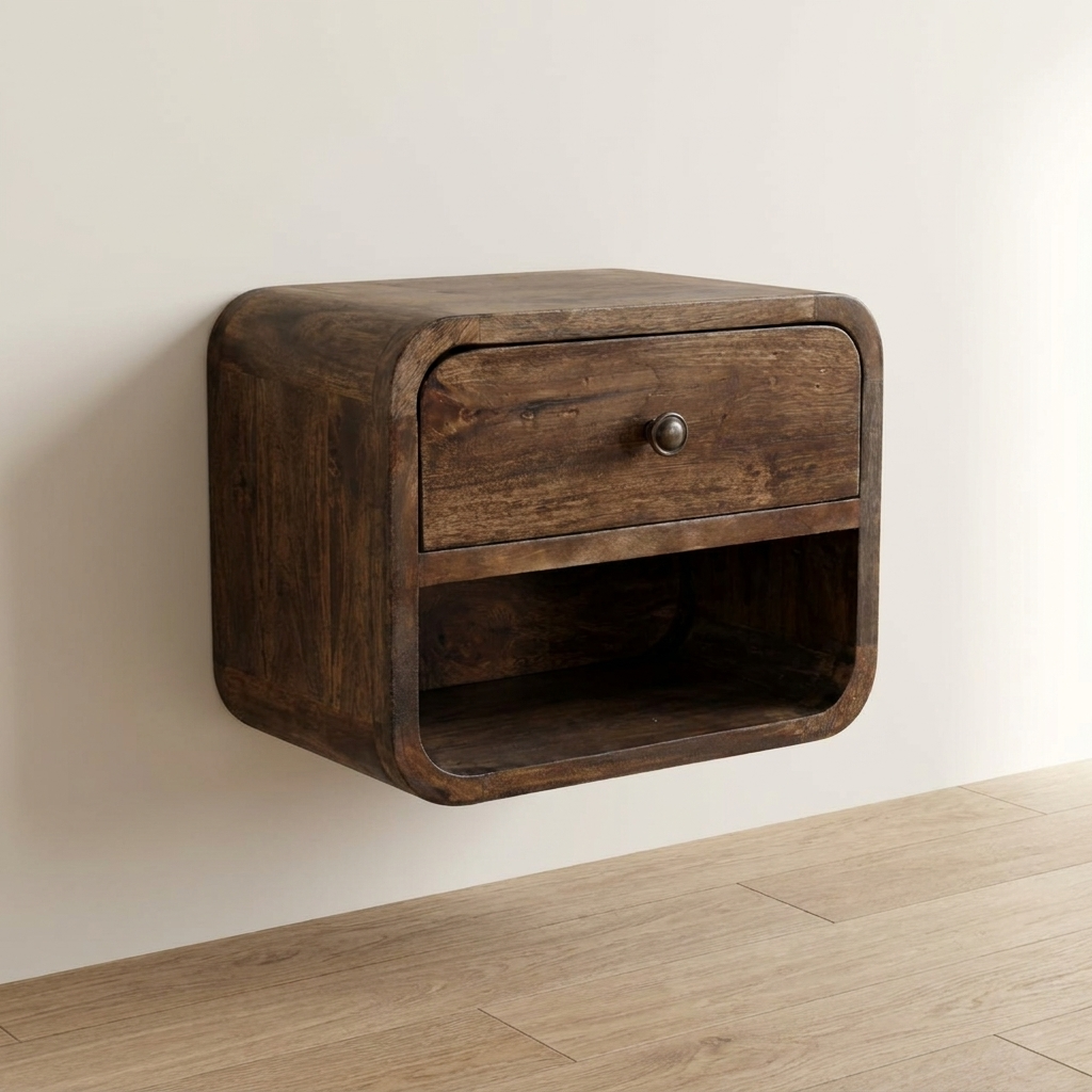 Classic Grey Rounded Nightstand in Solid Mango Wood