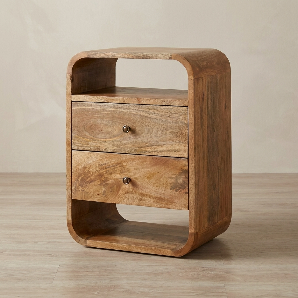 Handcrafted London Nightstand - Solid Mango Wood Bedside Table for Bedroom