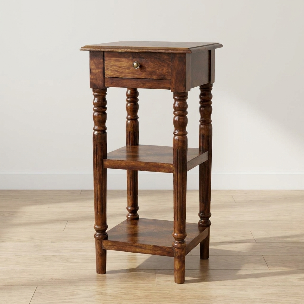 Chestnut Tall Turned Leg End Table in Solid Mango Wood