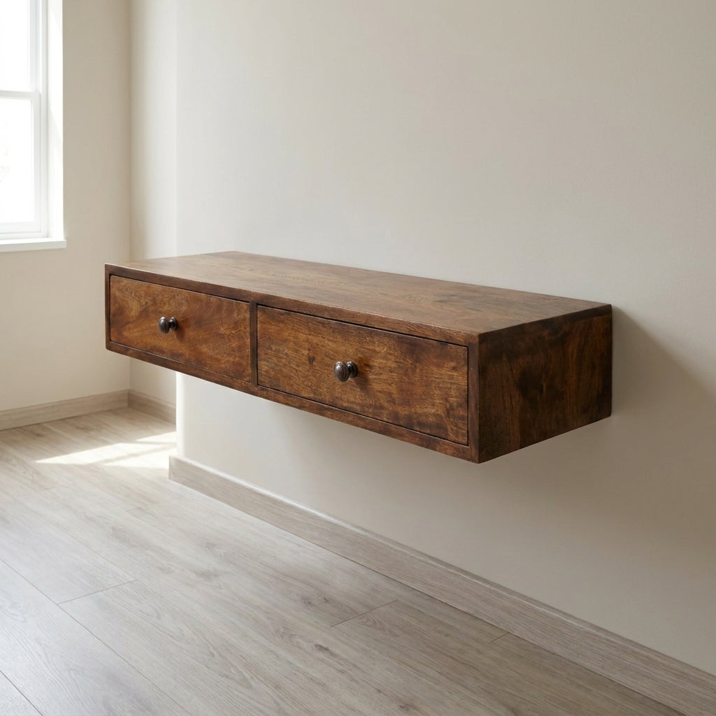 Roasted Almond Slim Wall Mounted Console Table in Solid Mango Wood