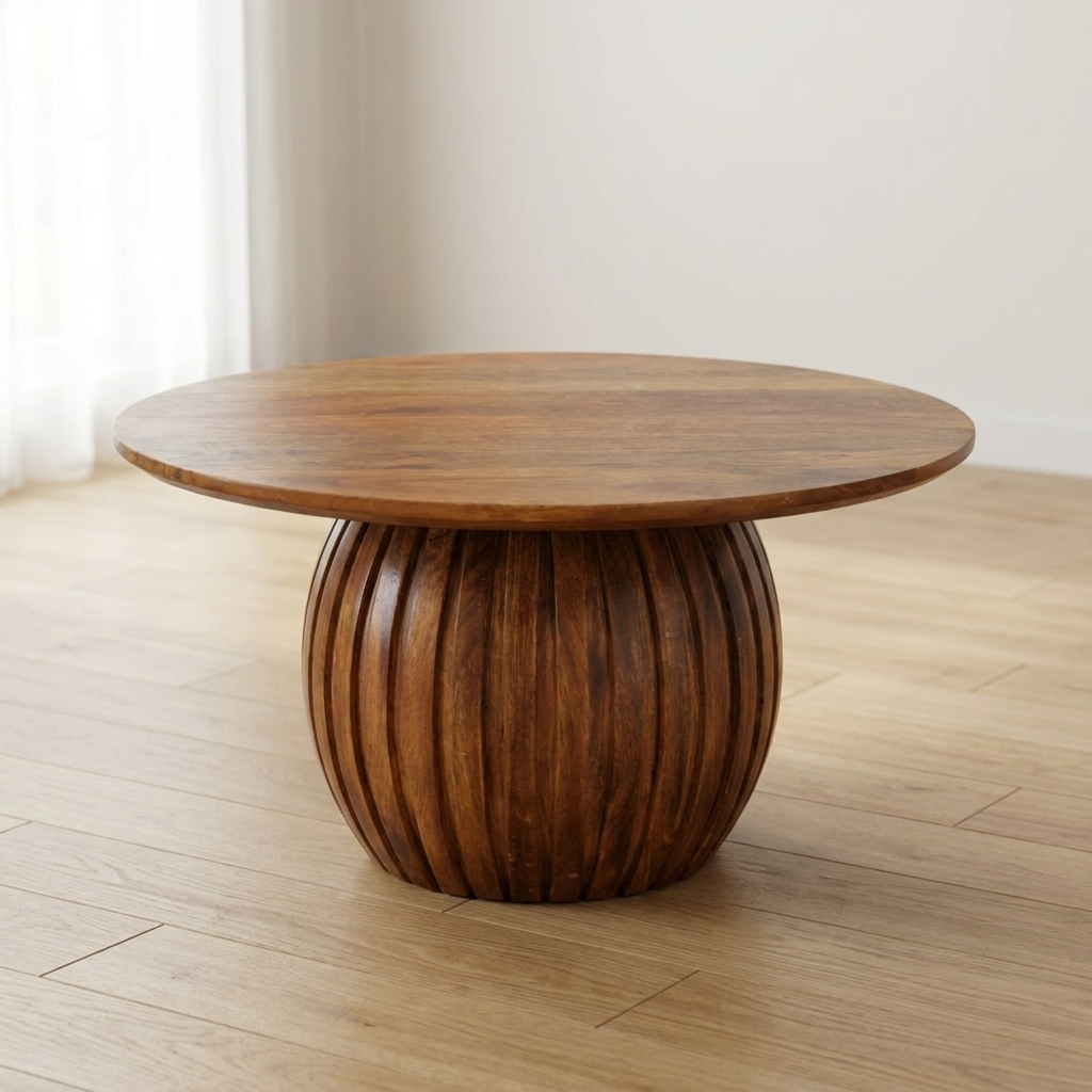 Round Fluted Coffee Table in Solid Mango Wood