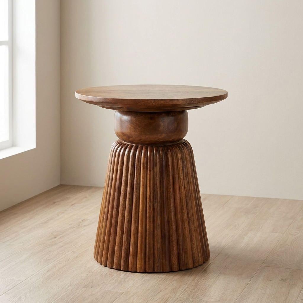 Amber Oak Round Side Table in Solid Mango Wood