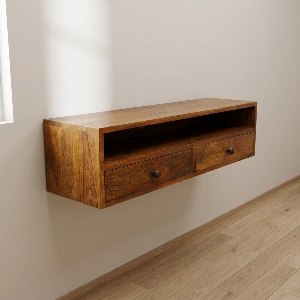 Amber Oak Wall Mounted Console Table in Solid Mango Wood