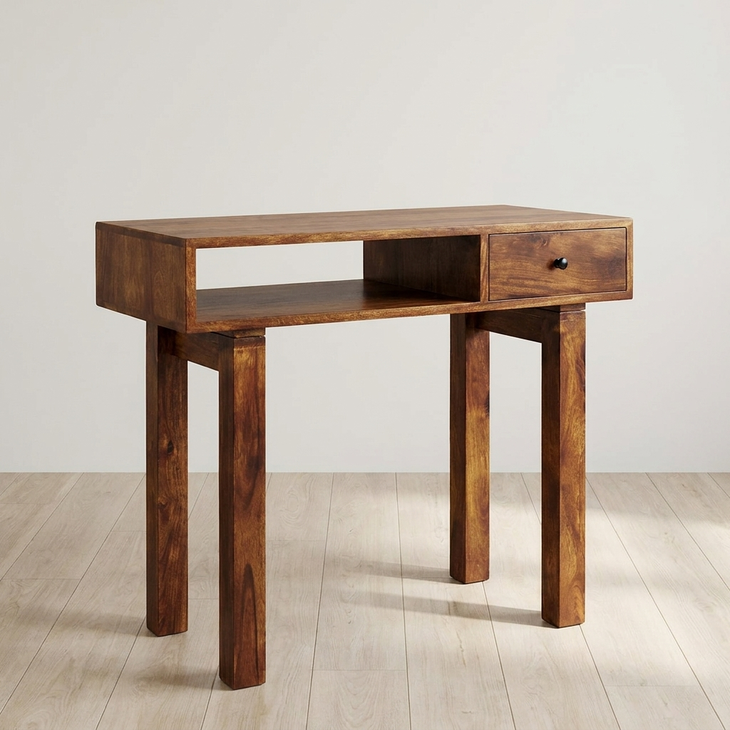 Tula 1 Drawer Chestnut Writing Desk - Solid Mango Wood Writing Table for Home Office