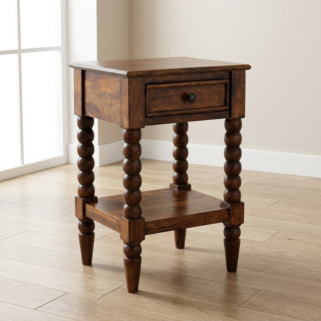 Chestnut Spindle Side Table in Solid Mango Wood