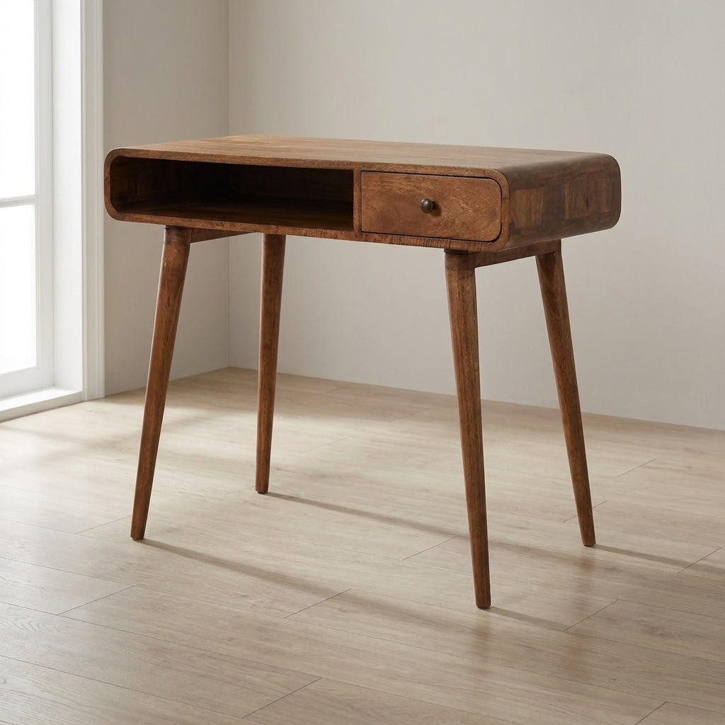 Honey Caramel Curved Writing Desk in Solid Mango Wood
