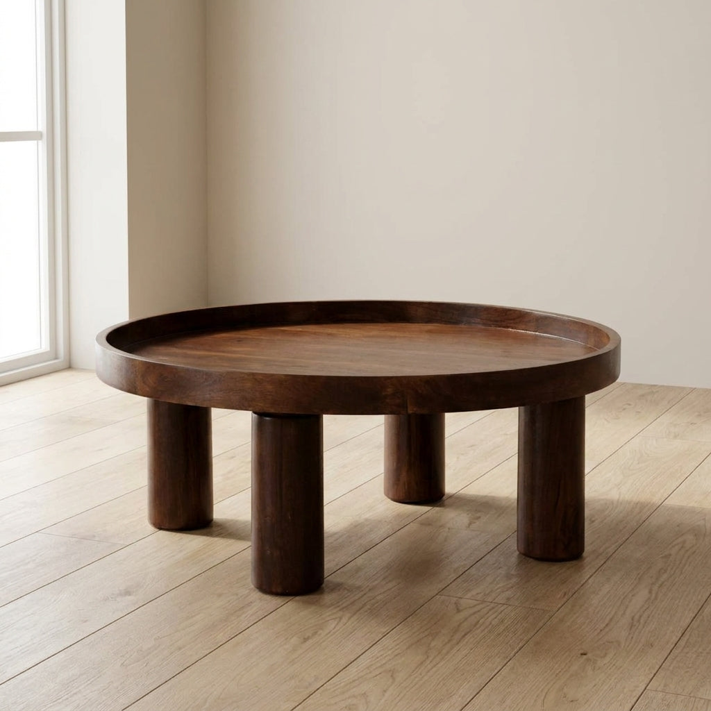 Crescent Chestnut Coffee Table - Solid Mango Wood Center Table for Living Room