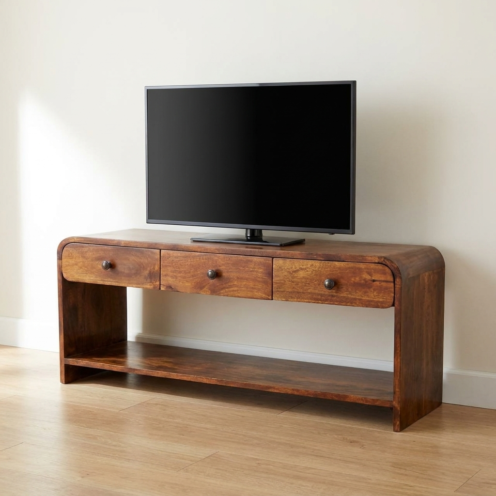 Handcrafted Aspen Slim TV Stand - Solid Mango Wood Entertainment Center for Living Room