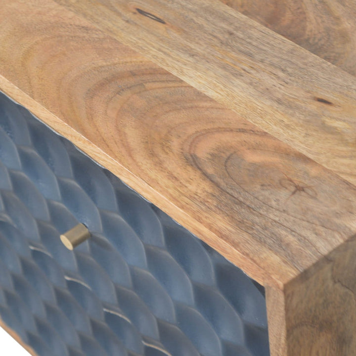 Navy Blue Honeycomb Nightstand - Solid Mango Wood Bedside Table for Bedroom - product view 4 showing handcrafted solid...