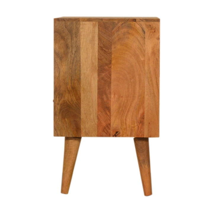 Navy Blue Honeycomb Nightstand - Solid Mango Wood Bedside Table for Bedroom - product view 7 showing handcrafted solid...