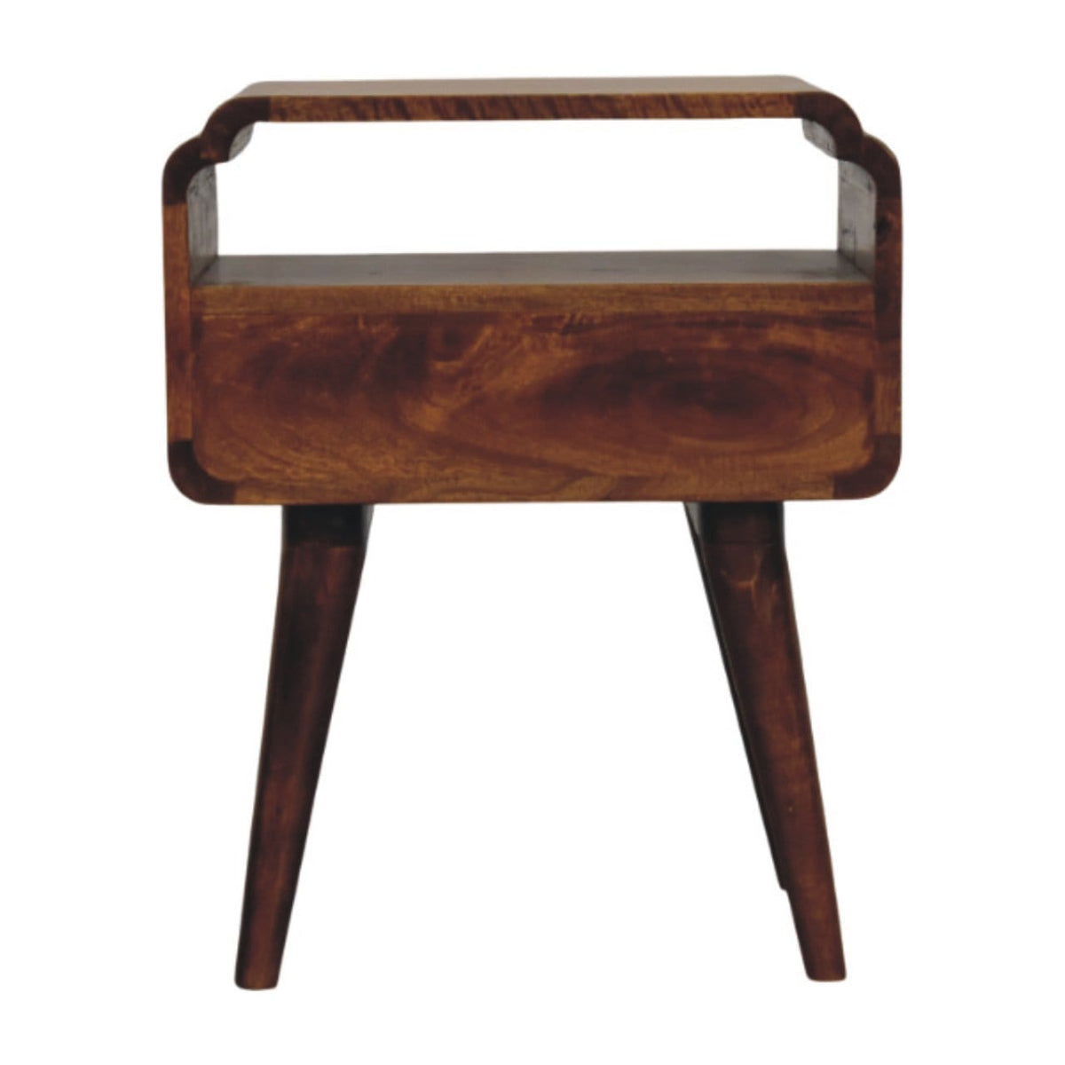 Newton Chestnut Nightstand - Solid Mango Wood Bedside Table for Bedroom - product view 8 showing handcrafted solid mango...