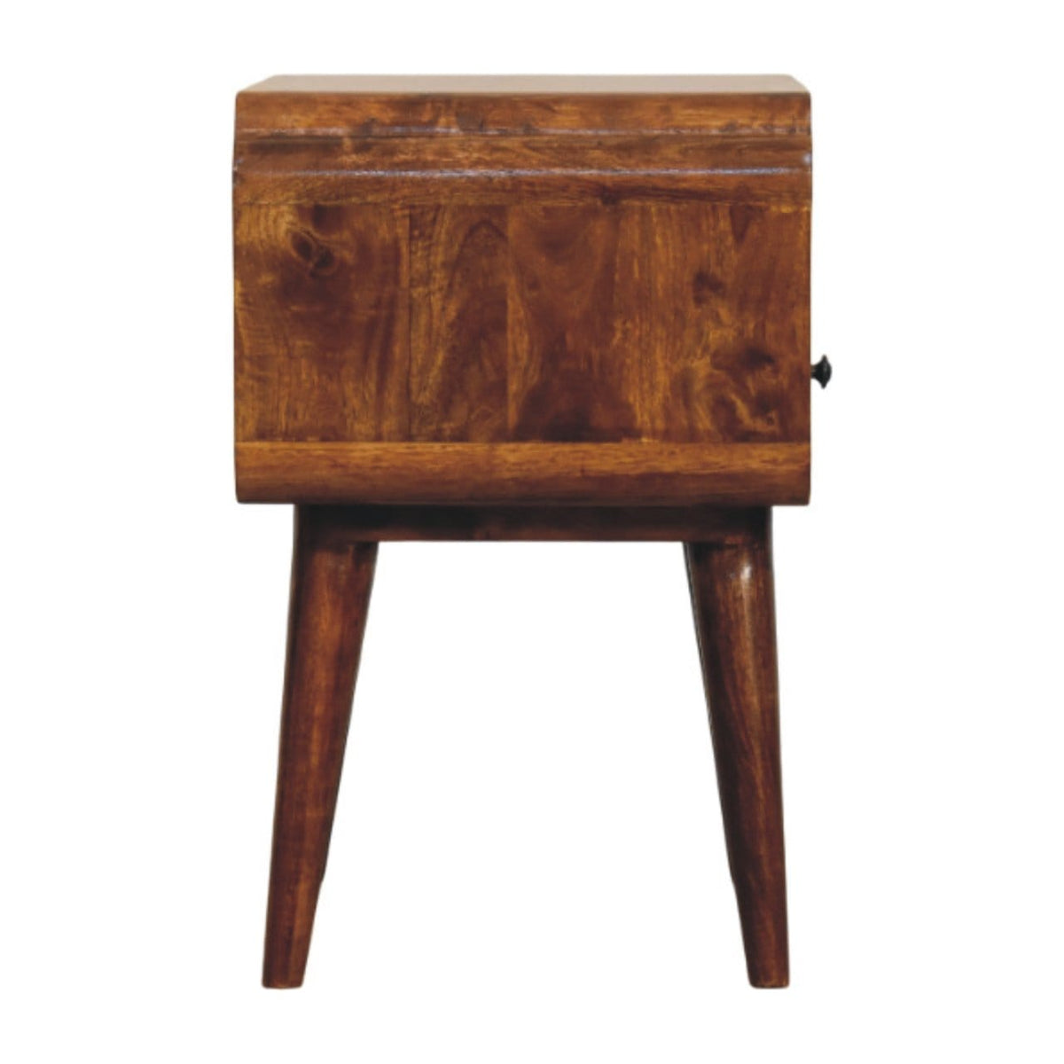 Newton Chestnut Nightstand - Solid Mango Wood Bedside Table for Bedroom - product view 7 showing handcrafted solid mango...