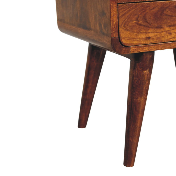 Newton Chestnut Nightstand - Solid Mango Wood Bedside Table for Bedroom - product view 6 showing handcrafted solid mango...