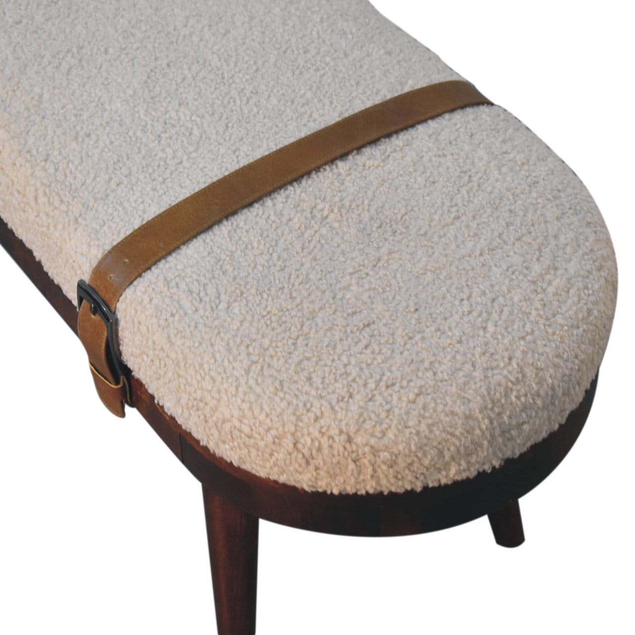 Nordholm Boucle Bench - Solid Mango Wood Seating Furniture for Entryway - product view 5 showing handcrafted solid mango...