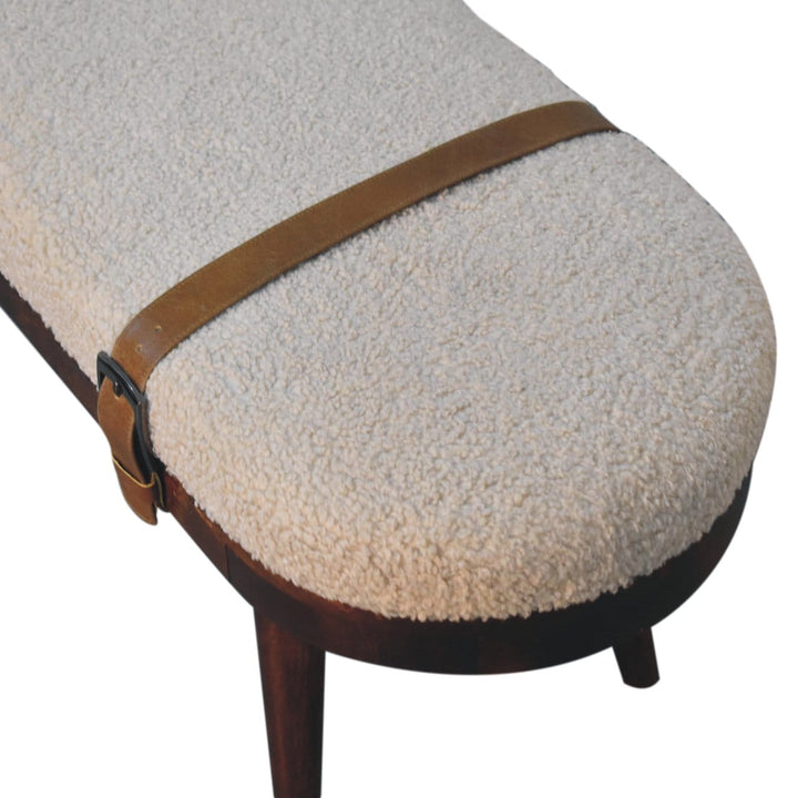 Nordholm Boucle Bench - Solid Mango Wood Seating Furniture for Entryway - product view 5 showing handcrafted solid mango...
