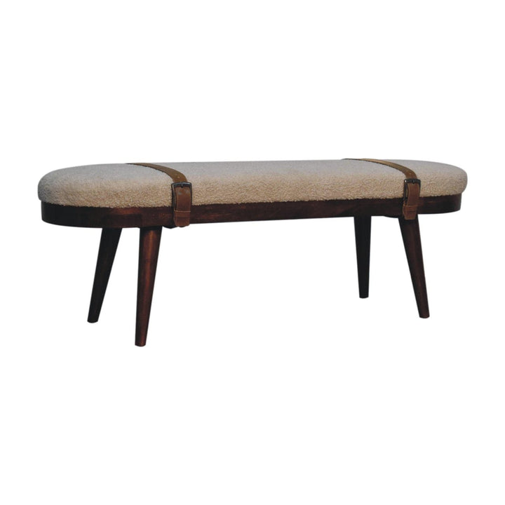 Nordholm Boucle Bench - Solid Mango Wood Seating Furniture for Entryway - product view 2 showing handcrafted solid mango...