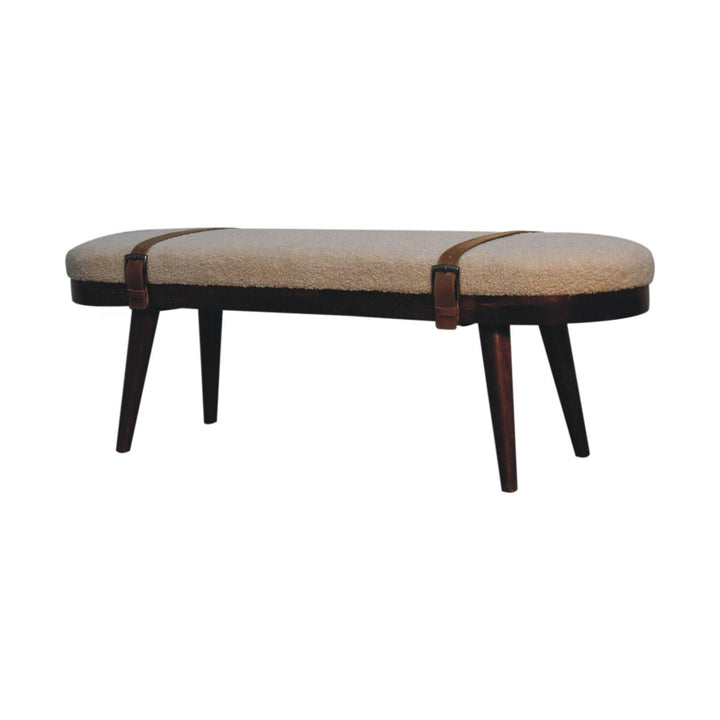 Nordholm Boucle Bench - Solid Mango Wood Seating Furniture for Entryway - product view 3 showing handcrafted solid mango...