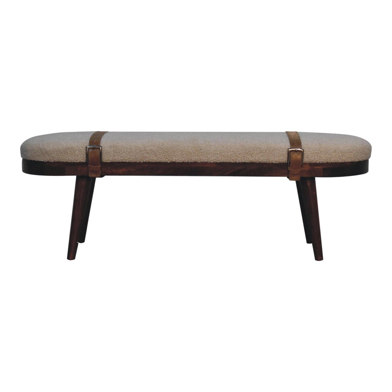Nordholm Boucle Bench - Solid Mango Wood Seating Furniture for Entryway - main view showing handcrafted solid mango wood...