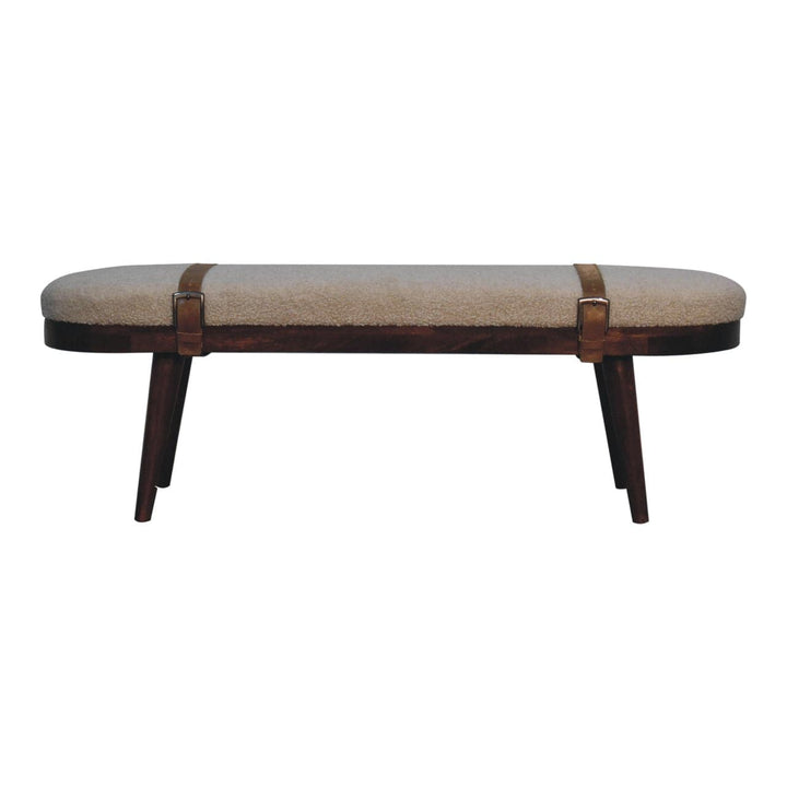Nordholm Boucle Bench - Solid Mango Wood Seating Furniture for Entryway - main view showing handcrafted solid mango wood...