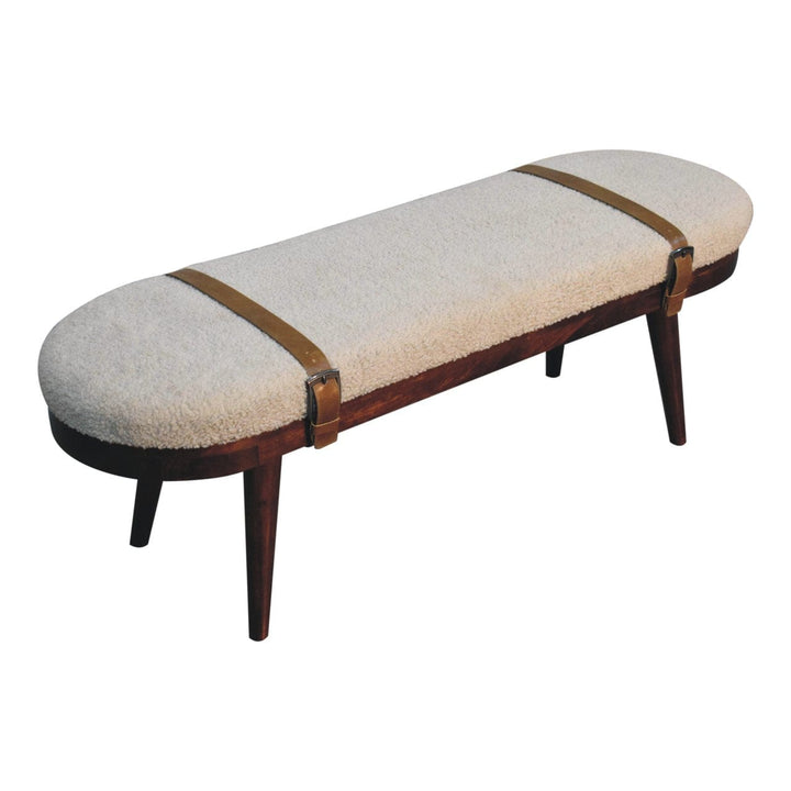 Nordholm Boucle Bench - Solid Mango Wood Seating Furniture for Entryway - product view 6 showing handcrafted solid mango...