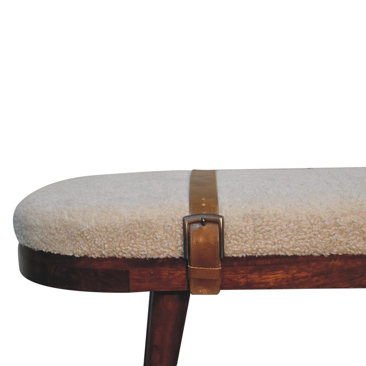 Nordholm Boucle Bench - Solid Mango Wood Seating Furniture for Entryway - product view 4 showing handcrafted solid mango...